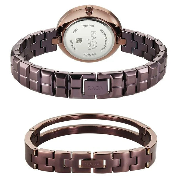 Titan Raga Contempore Quartz Analog Brown Dial Metal Strap Watch For Women 2775qm01f