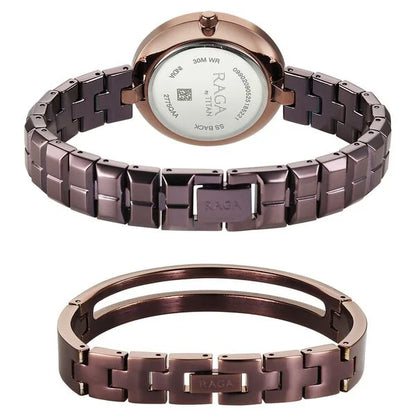 Titan Raga Contempore Quartz Analog Brown Dial Metal Strap Watch For Women 2775qm01f