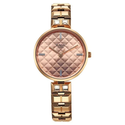 Titan Raga Contempore Quartz Analog Rose Gold Dial Metal Strap Watch For Women nu2775wm01f