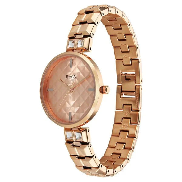 Titan Raga Contempore Quartz Analog Rose Gold Dial Metal Strap Watch For Women nu2775wm01f