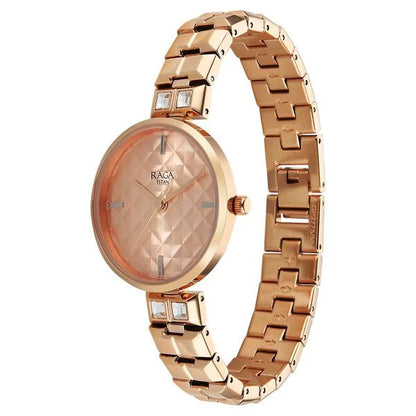 Titan Raga Contempore Quartz Analog Rose Gold Dial Metal Strap Watch For Women nu2775wm01f