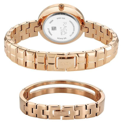 Titan Raga Contempore Quartz Analog Rose Gold Dial Metal Strap Watch For Women nu2775wm01f