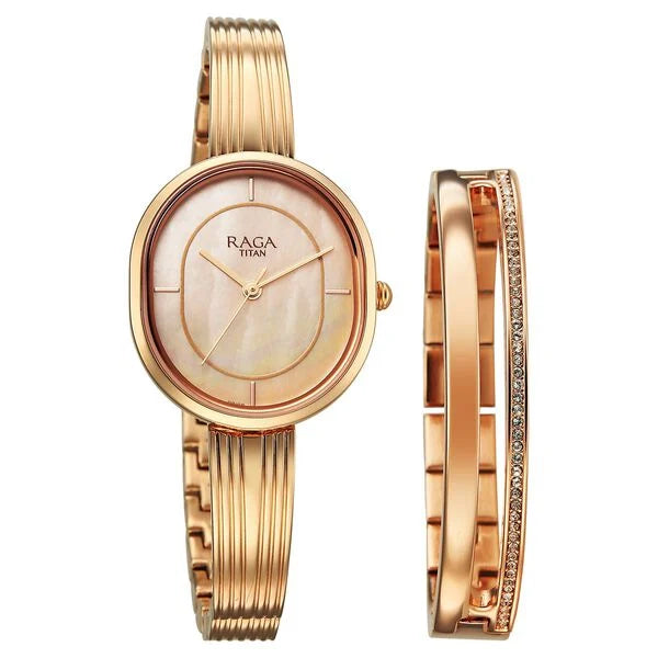 5 / 5 similar products share Raga Titan Raga Contempore Quartz Analog Rose Gold Mother Of Pearl Dial Metal Strap Watch For Women nu2776wm01f
