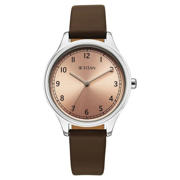 Titan Workwear Quartz Analog Rose Gold Dial Brown Colour Leather Strap Watch For Women nu2781sl01