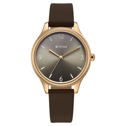 Titan Neo Quartz Analog Grey Dial Brown Leather Strap Watch For Women nu2781wl02