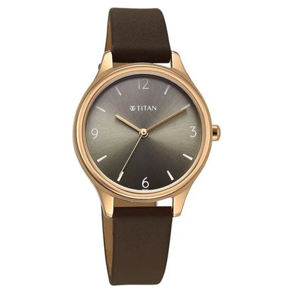 Titan Neo Quartz Analog Grey Dial Brown Leather Strap Watch For Women nu2781wl02