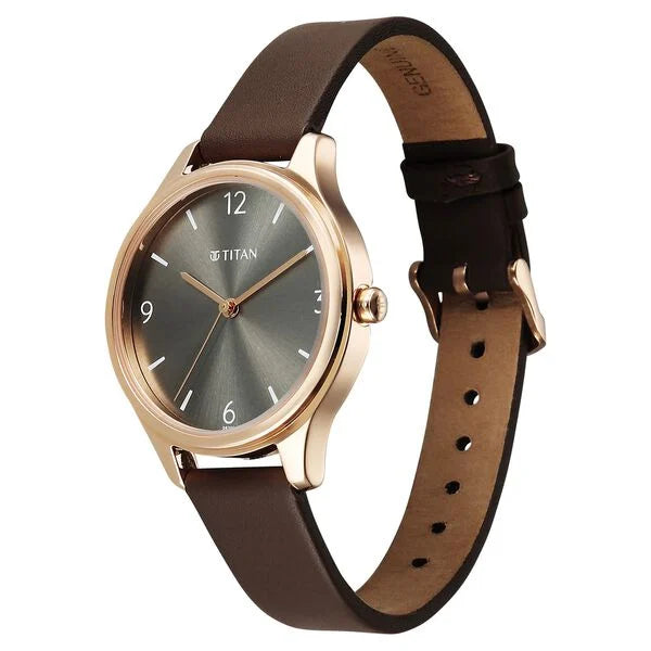 Titan Neo Quartz Analog Grey Dial Brown Leather Strap Watch For Women nu2781wl02