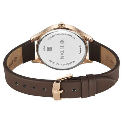 Titan Neo Quartz Analog Grey Dial Brown Leather Strap Watch For Women nu2781wl02