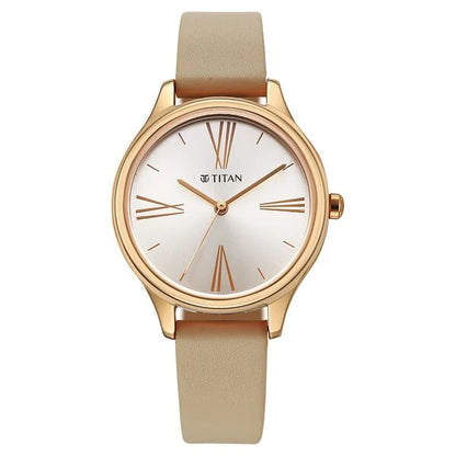 Titan Neo Quartz Analog Silver Dial Beige Leather Strap Watch For Women nu2781wl03
