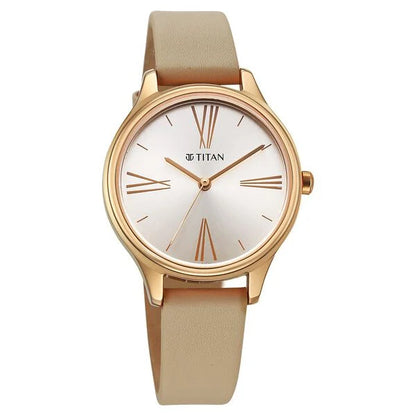 Titan Neo Quartz Analog Silver Dial Beige Leather Strap Watch For Women nu2781wl03