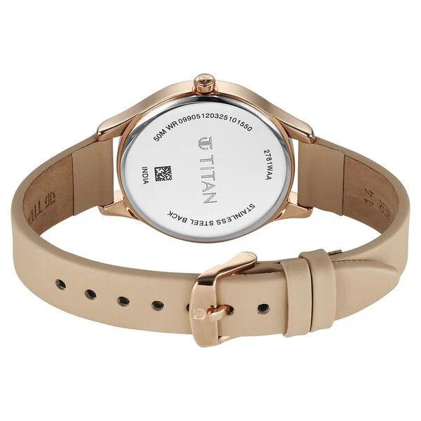 Titan Neo Quartz Analog Silver Dial Beige Leather Strap Watch For Women nu2781wl03