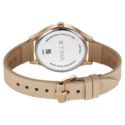 Titan Neo Quartz Analog Silver Dial Beige Leather Strap Watch For Women nu2781wl03