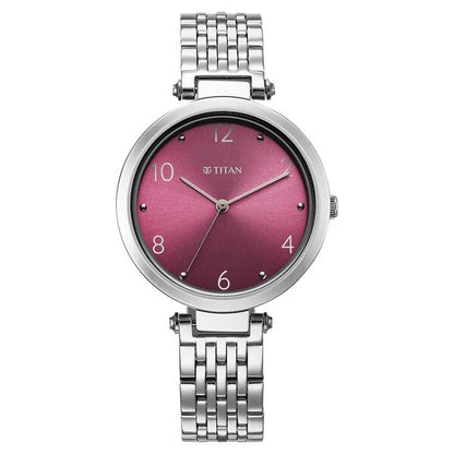 Titan Workwear Quartz Analog Purple Dial Silver Colour Metal Strap Watch For Women nu2783sm01