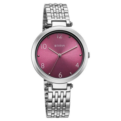 Titan Workwear Quartz Analog Purple Dial Silver Colour Metal Strap Watch For Women nu2783sm01