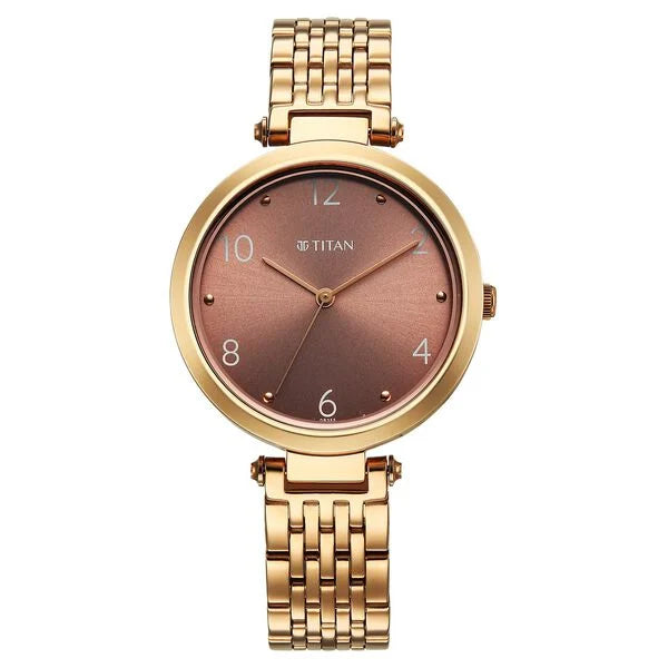 Titan Workwear Quartz Analog Brown Dial Rose Gold Colour Stainless Steel Strap Watch For Women nu2783wm01