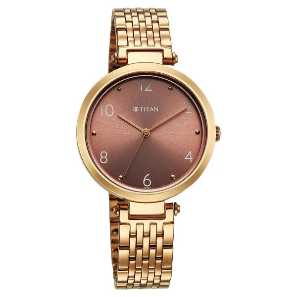 Titan Workwear Quartz Analog Brown Dial Rose Gold Colour Stainless Steel Strap Watch For Women nu2783wm01