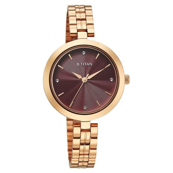 Titan Titan Karishma Quartz Analog Pink Dial Rose Gold Stainless Steel Strap Watch For Women nu2969wm01