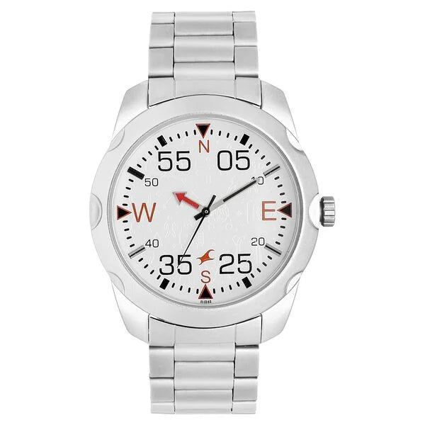 Fastrack Road Trip Quartz Analog White Dial Stainless Steel Strap Watch for Guys NM3123SM05