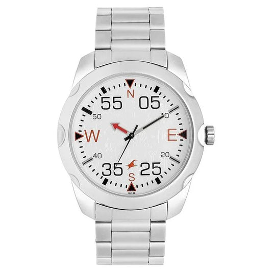 Fastrack Road Trip Quartz Analog White Dial Stainless Steel Strap Watch for Guys NM3123SM05