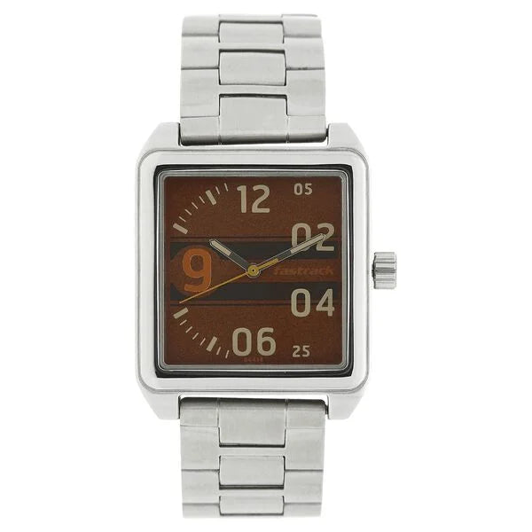 Fastrack Bare Basics Quartz Analog Brown Dial Stainless Steel Strap Watch for Guys NK3164SM02