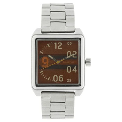 Fastrack Bare Basics Quartz Analog Brown Dial Stainless Steel Strap Watch for Guys NK3164SM02
