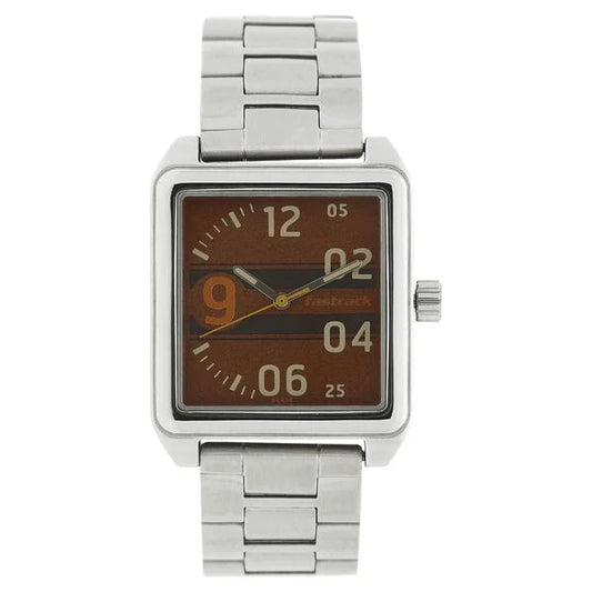 Fastrack Bare Basics Quartz Analog Brown Dial Stainless Steel Strap Watch for Guys NK3164SM02
