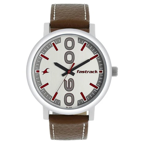 Fastrack Bold Quartz Analog White Dial Leather Strap Watch for Guys NN38052SL07