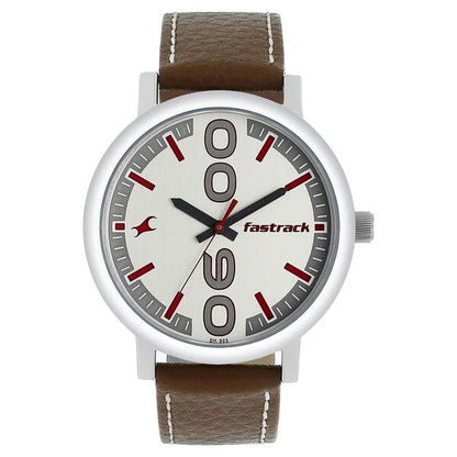 Fastrack Bold Quartz Analog White Dial Leather Strap Watch for Guys NN38052SL07