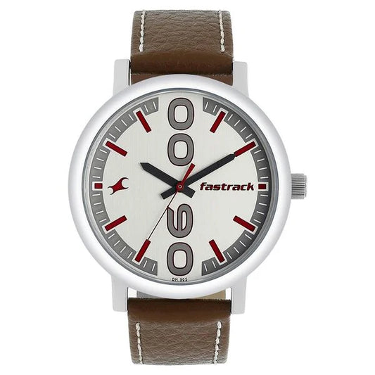 Fastrack Bold Quartz Analog White Dial Leather Strap Watch for Guys NN38052SL07