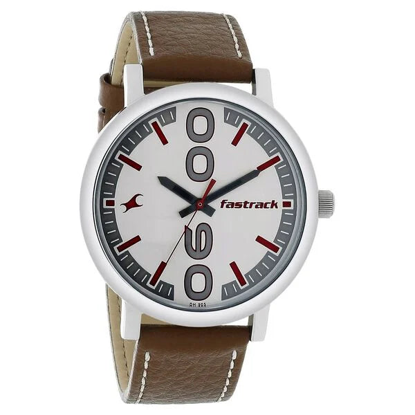Fastrack Bold Quartz Analog White Dial Leather Strap Watch for Guys NN38052SL07