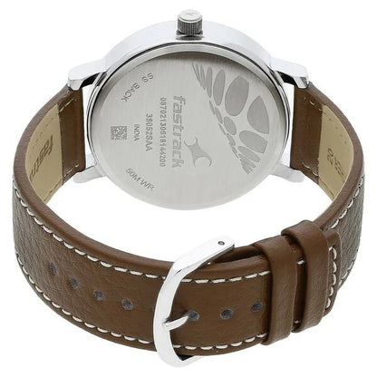 Fastrack Bold Quartz Analog White Dial Leather Strap Watch for Guys NN38052SL07
