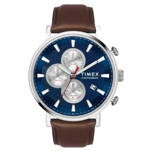 TIMEX Men's Blue Round Chronograph Leather Watch TWEG20024-EX