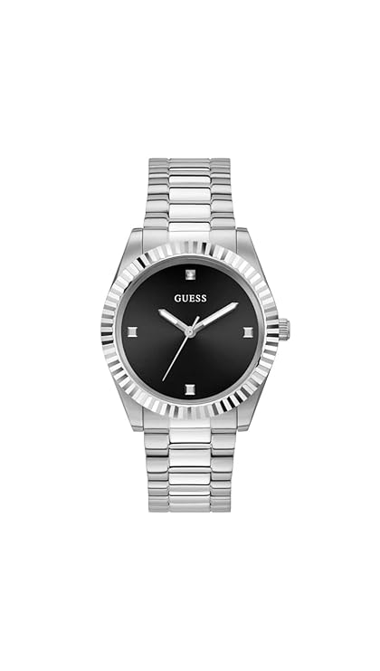 GUESS Stainless Steel Analog Black Dial Men's Watch-Gw0542G1, Band Color:Silver