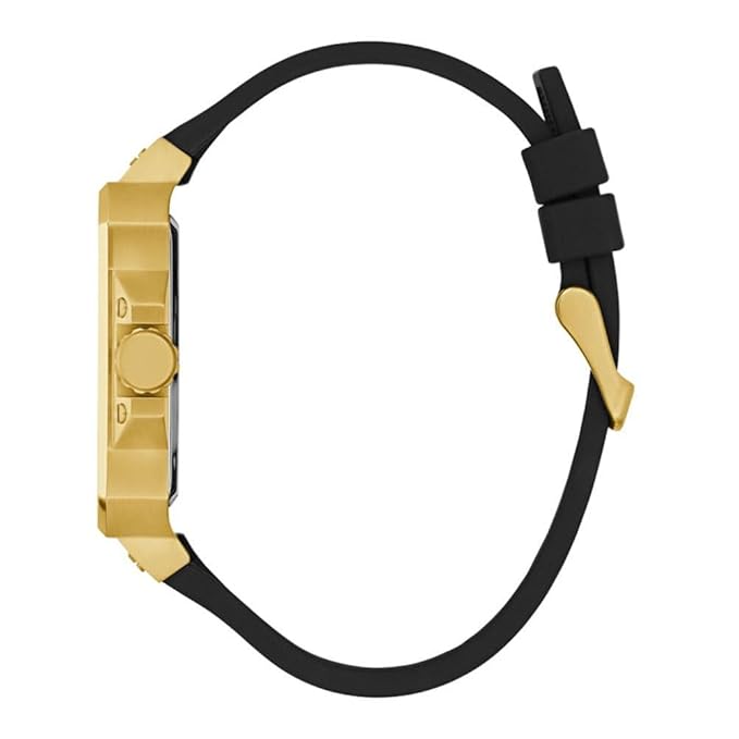 GUESS Men's 42mm Watch - Black Strap Black Dial Gold Tone Case GW0637G2
