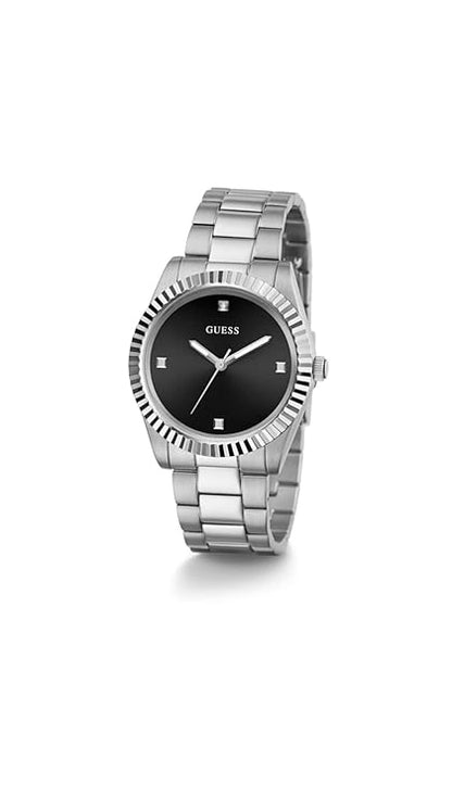 GUESS Stainless Steel Analog Black Dial Men's Watch-Gw0542G1, Band Color:Silver