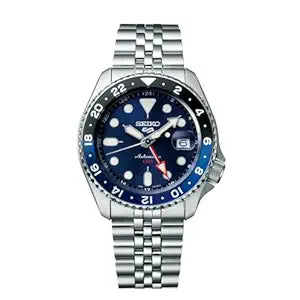 Seiko 5 Sports Blueberry GMT SKX RE-Interpretation Analog Stainless Steel Watch for Men - SSK003K1 (Blue Dial & Silver Colored Strap)