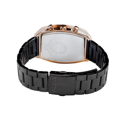 ALBA Black & Gold Rectangular Dial Chronograph Watch AM3992X1