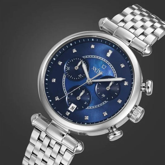 Xylys Quartz Chronograph Blue Dial Silver Stainless Steel Strap Watch For Women NU45025SM02E