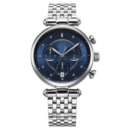 Xylys Quartz Chronograph Blue Dial Silver Stainless Steel Strap Watch For Women NU45025SM02E