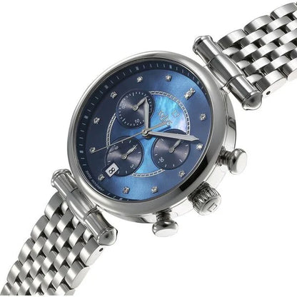 Xylys Quartz Chronograph Blue Dial Silver Stainless Steel Strap Watch For Women NU45025SM02E