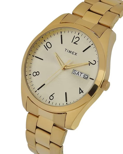 TIMEX Classics Analog Watch for Man with Champagne Round Dial & Gold Stainless Steel Bracelet Band Water Resistant Men's Wrist Watches - TWTG10403