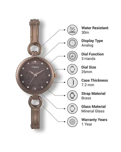 Timex Classics Women Quartz Brown Dial Analog Brass Watch TWEL11438