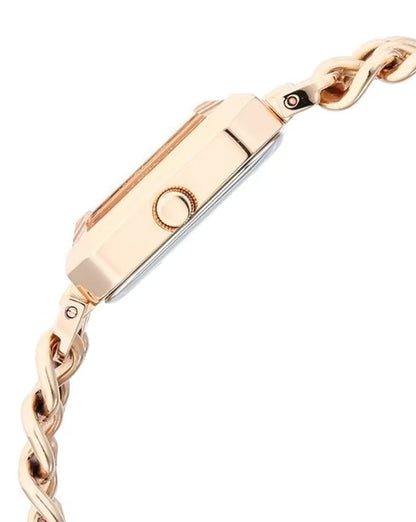 Titan Raga Showstopper Quartz Analog Rose Gold Dial Rose Gold Metal Strap Rectangular Shaped Watch For Women nu95283wm01