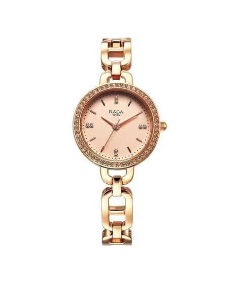 Titan Raga Showstopper Quartz Analog Rose Gold Dial Metal Strap Watch For Women nu95305wm01