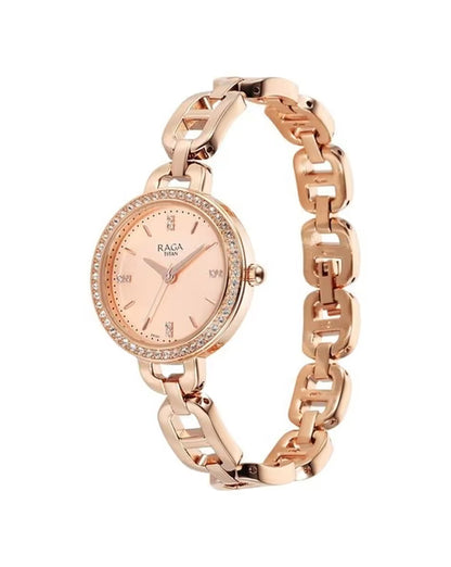 Titan Raga Showstopper Quartz Analog Rose Gold Dial Metal Strap Watch For Women nu95305wm01