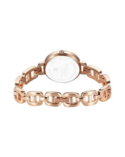 Titan Raga Showstopper Quartz Analog Rose Gold Dial Metal Strap Watch For Women nu95305wm01