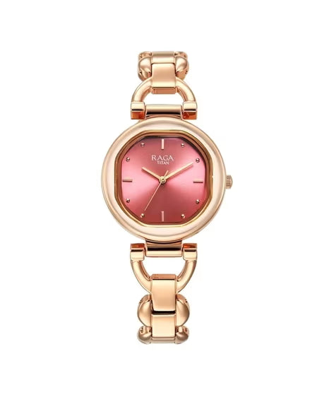 Titan Raga Showstopper Quartz Analog Pink Dial Metal Strap Watch For Women nu95301wm01