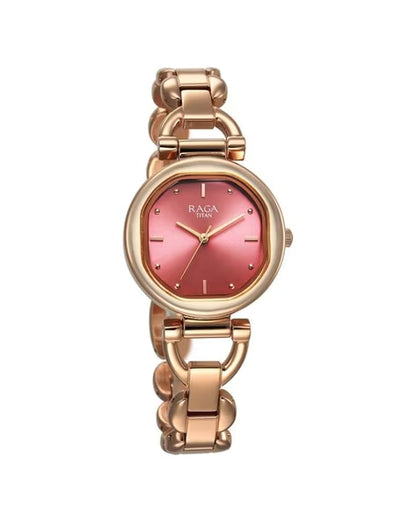 Titan Raga Showstopper Quartz Analog Pink Dial Metal Strap Watch For Women nu95301wm01