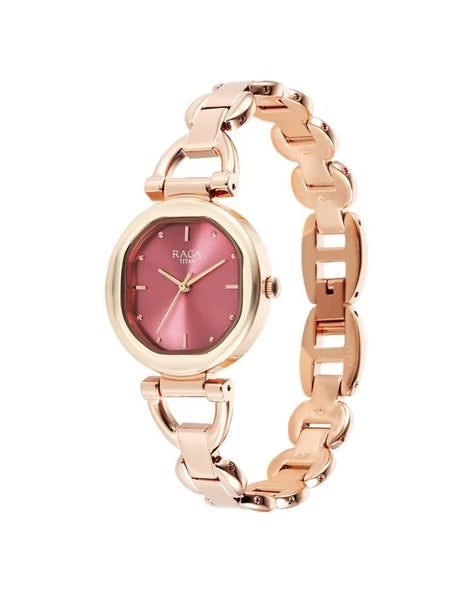 Titan Raga Showstopper Quartz Analog Pink Dial Metal Strap Watch For Women nu95301wm01