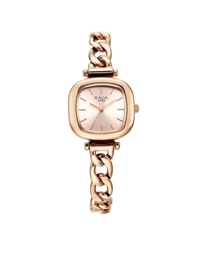 Titan Raga Showstopper Quartz Analog Rose Gold Dial Metal Strap Watch For Women nu95302wm01
